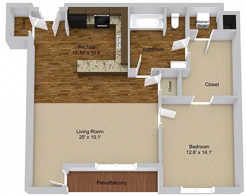 Floor plan One Bedroom Large