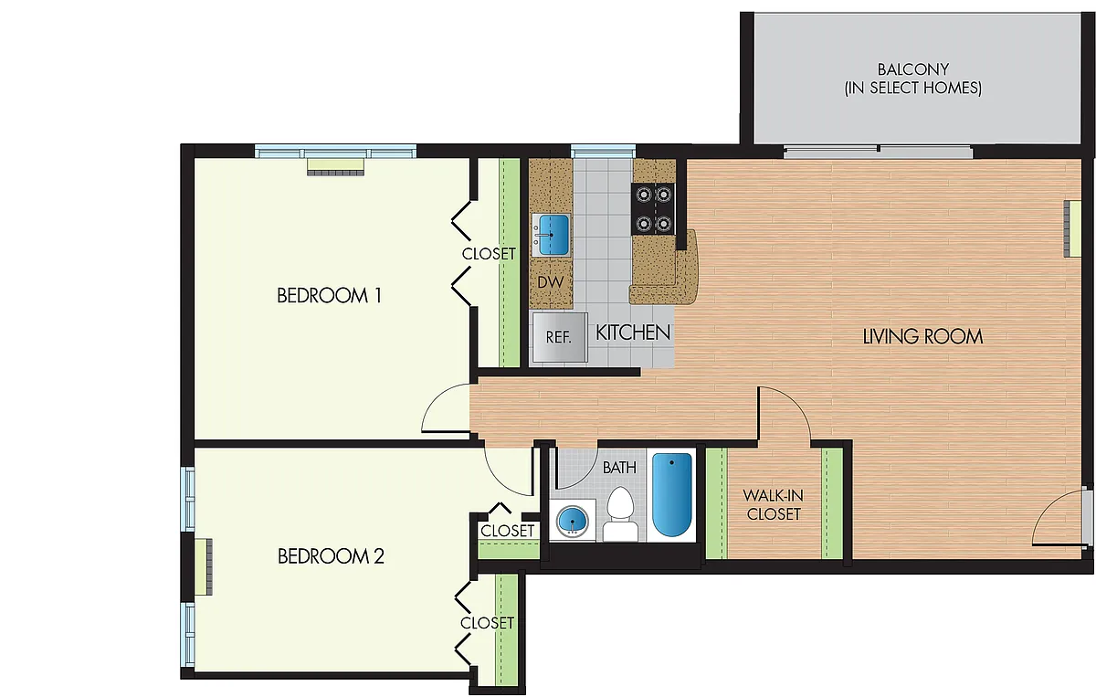 Floor plan 2 Bedrooms, 1 Bathroom