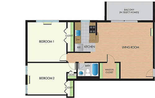 Floor plan 2 Bedrooms, 1 Bathroom