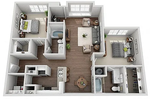 Floor plan Jasmine 2 Bedroom 2 Bath Renovated