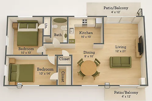 Floor plan 2 Beds 1 Bath