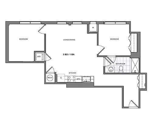Floor plan Two Bedroom, One Bath