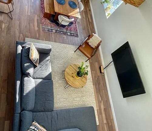 Living room & dining area from top floor balcony