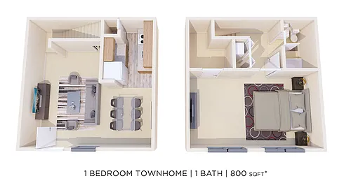 Floor plan One Bedroom Townhome - 800 sqft