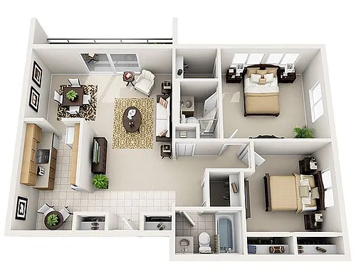 Floor plan 2 Bed 2 Bath (4 Layouts)