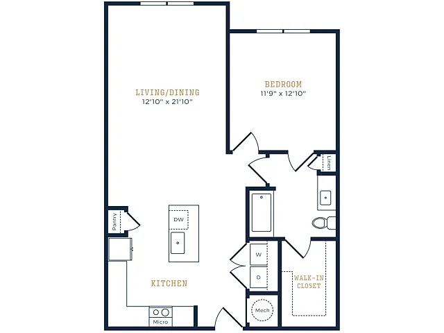 Floor plan 1 Bed, 1 Bath B