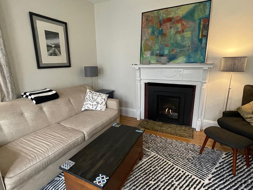 Living room, showing sofa and gas fireplace
