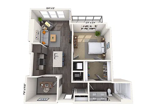 Floor plan Traditional 1x1 859-866 SF