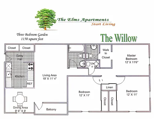 Floor plan 3 Bedroom & 1.5 Bath
