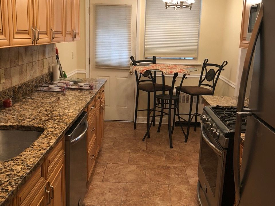 Kitchen with granite countertops.