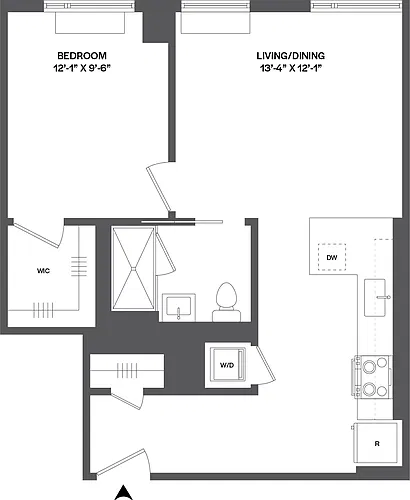 Floor plan 1 Bed/1 Bath-1B-2.3