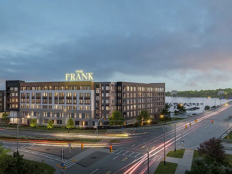 The Frank building in the evening