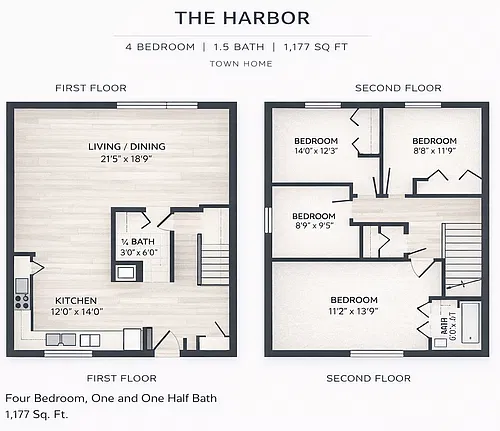 Floor plan 4 Bed 1.5 Bath TH - The Harbor