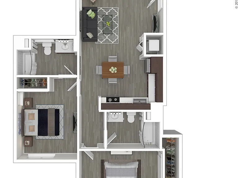 This top-level two-bedroom home on a corner location features cathedral ceilings with an abundance of windows and a slider leading out to your balcony. A large open floor plan with a fully equipped "L" shaped kitchen affords plenty of cabinets and counter
