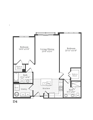 Floor plan 2 Bed/2 Bath-D4