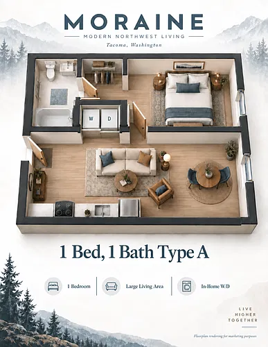 Floor plan 1 Bedroom, 1 Bath - Income Restriction