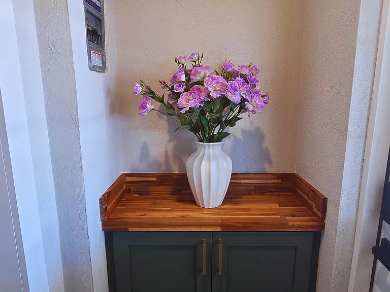 Beautiful floral arrangement creates a fresh and welcoming atmosphere.