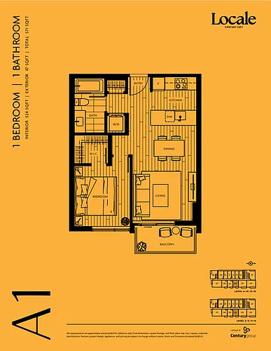 Floor plan A1 - King George Blvd 1bed/1bath