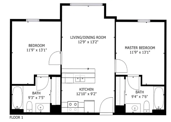 Floor plan 2 bedroom priced per bedroom
