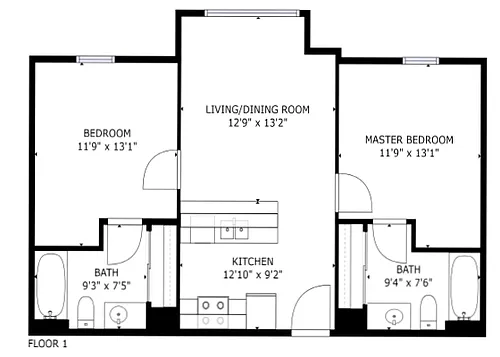 Floor plan 2 bedroom priced per bedroom