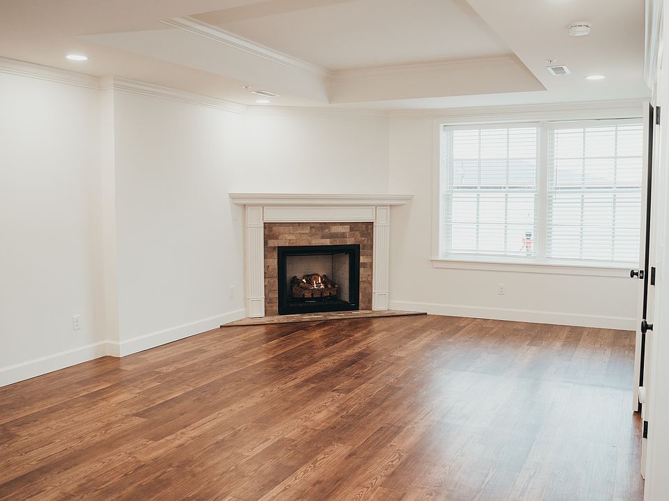 Living room with corner gas fireplace