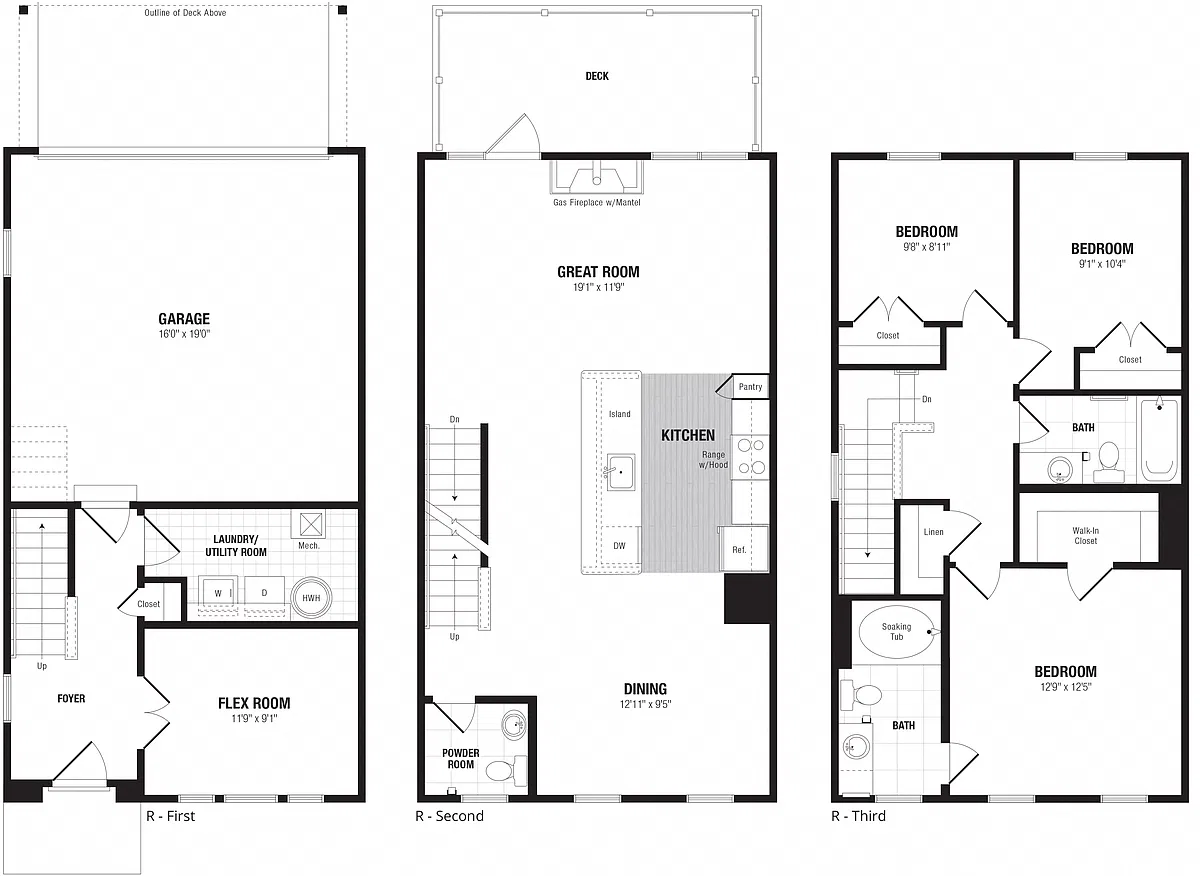 Floor plan 3 Bed/2.5 Bath Townhome 2 Car Garage-R