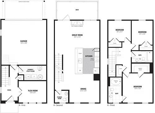 Floor plan 3 Bed/2.5 Bath Townhome 2 Car Garage-R
