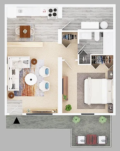 Floor plan One Bedroom One Bath Apartment