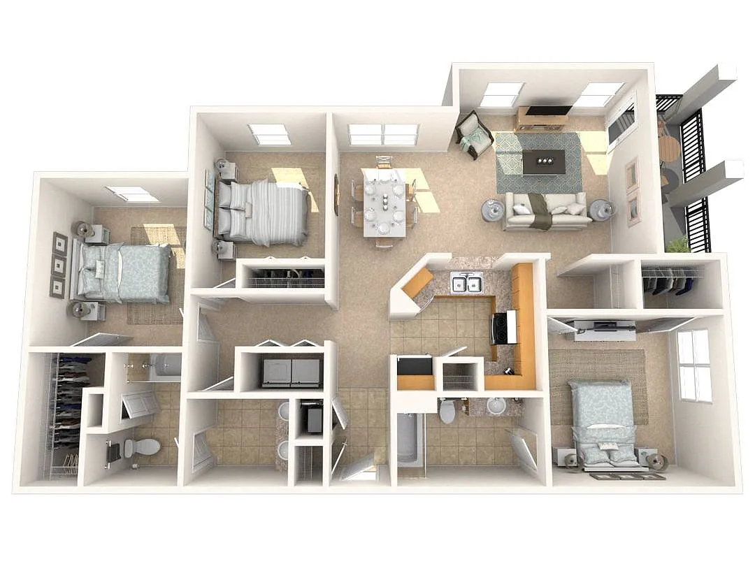 Floor plan Three Bedroom Two Bath