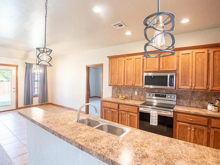 Kitchen bar with updated light fixtures