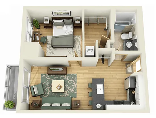 Floor plan 1 Bedroom K