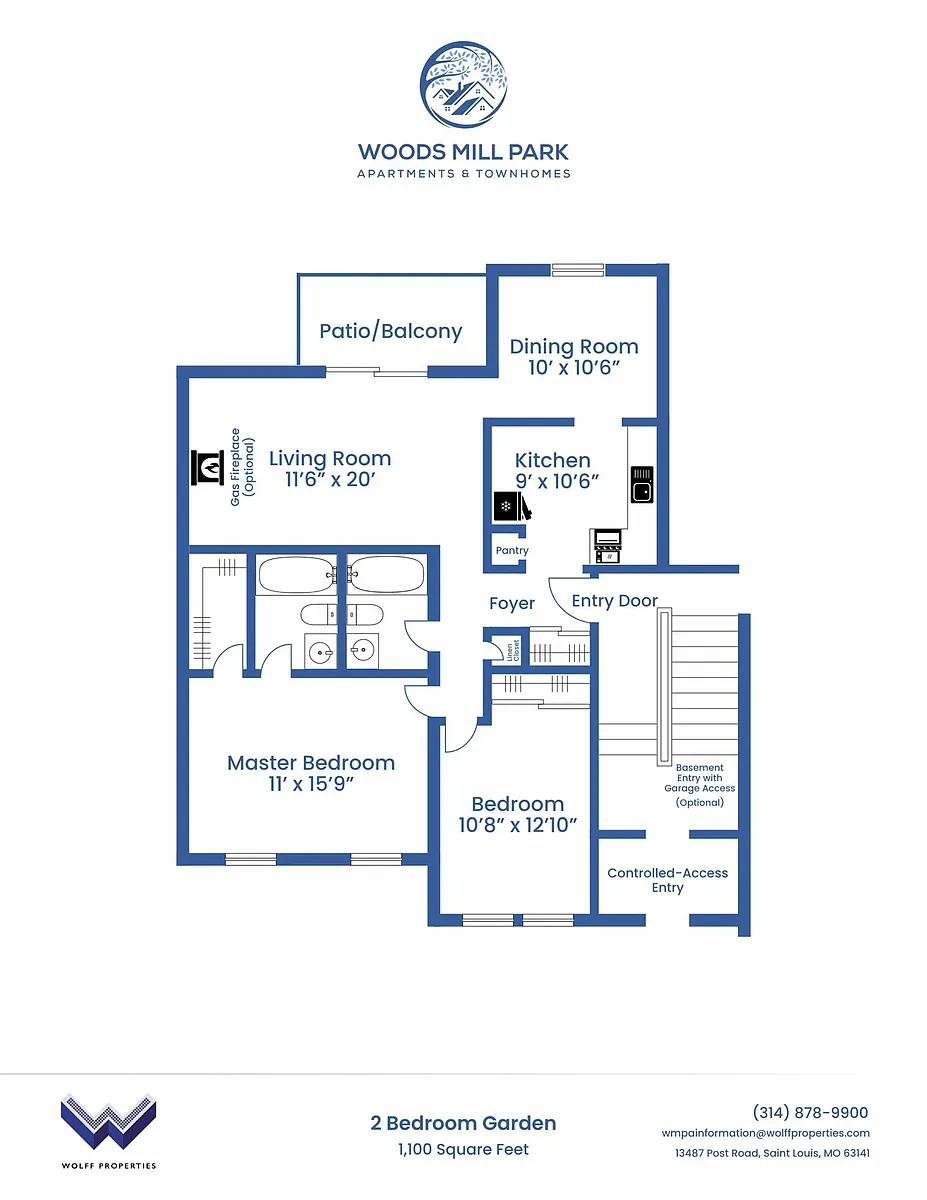 Floor plan Two Bedroom Garden - FP and Garage - Traditional