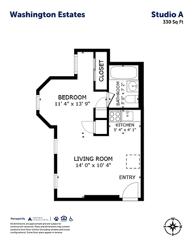 Floor plan Studio 1 Bath