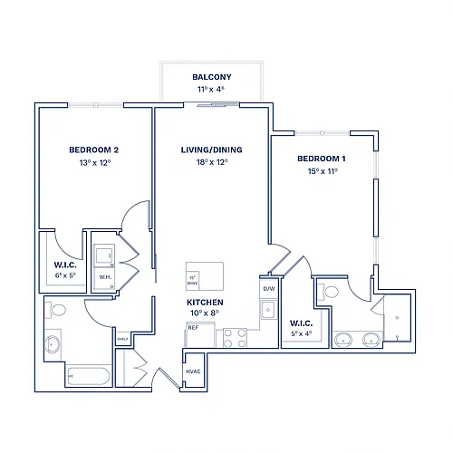 Floor plan 2 Bed/2 Bath-B1