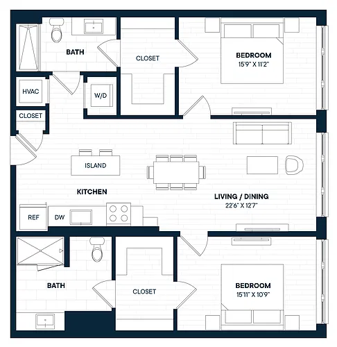 Floor plan 2 Bed 2 Bath-B5