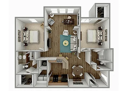 Floor plan 2 Bed 2 Bath + Sunroom