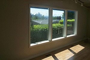 Family room, view of downtown, Space Needle, new laminate wood floor