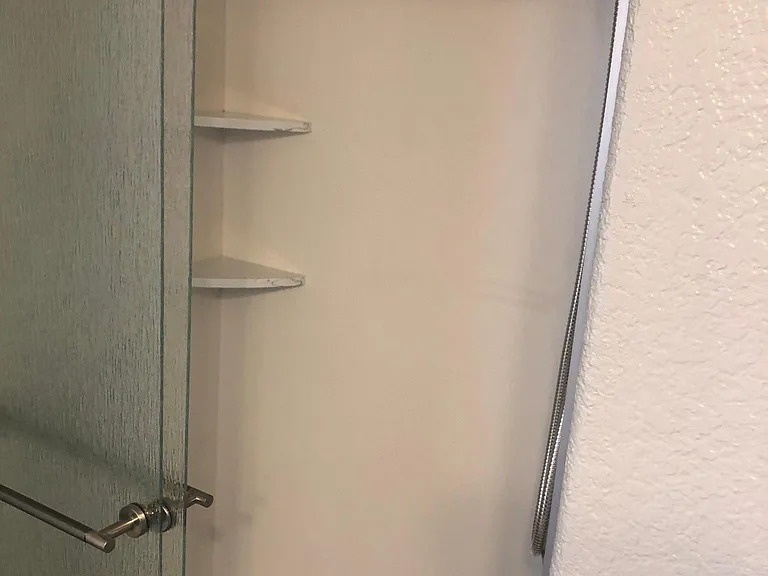 Newer primary bathroom shower with grab bar