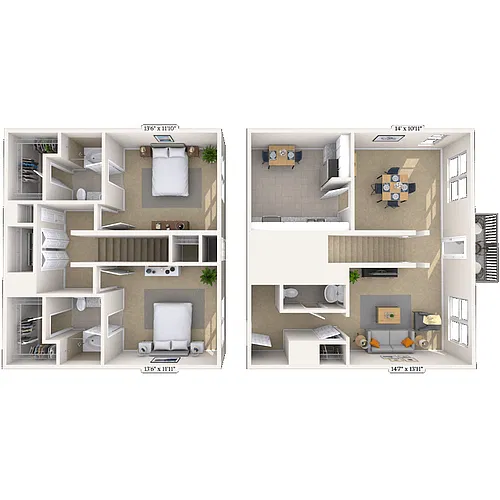 Floor plan Dual Level 2x2.5 1324 SF