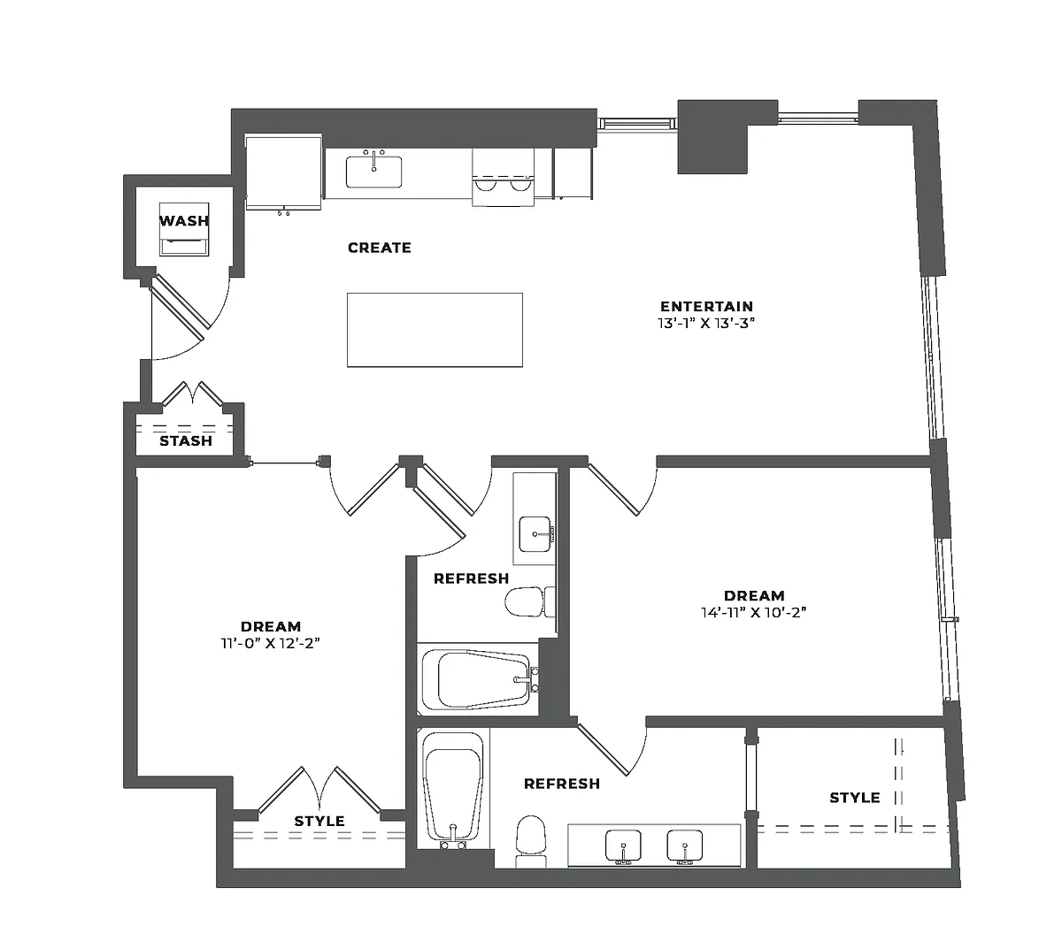 Floor plan 1 Bed Den/2 Bath-BJ3