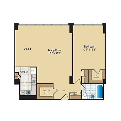 Floor plan 1 Bed - 1 Bath | A16