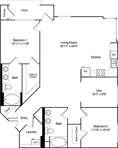 Floor plan 2 Bed with Den - 1461
