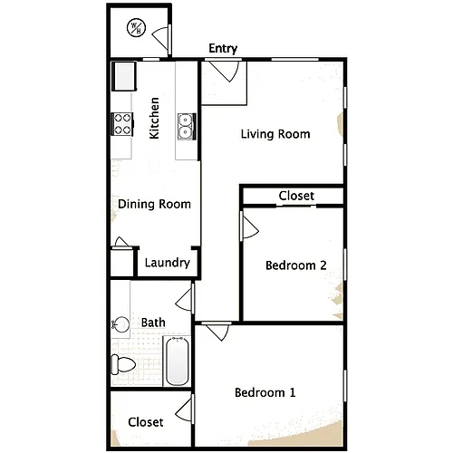 Floor plan Two Bedroom One Bathroom
