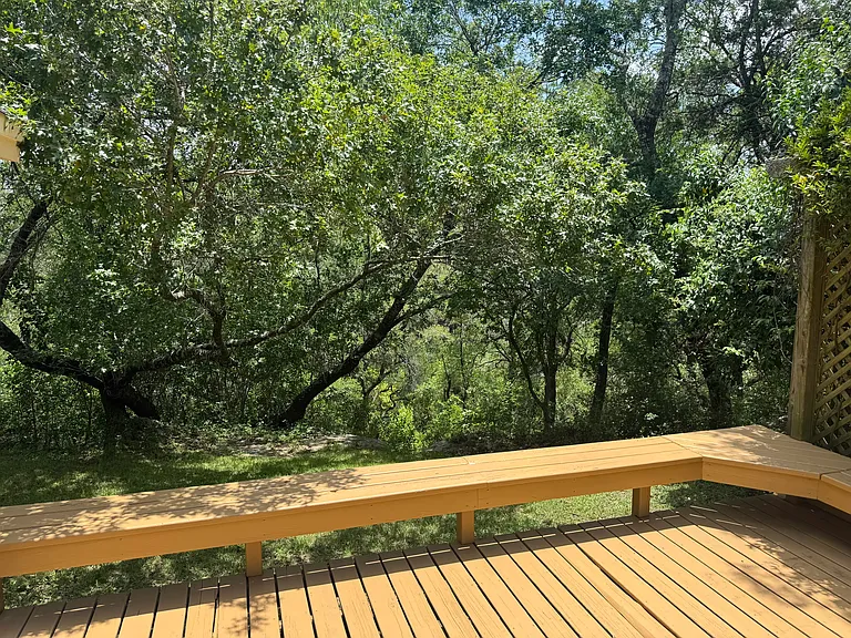 Private entertaining, relaxing deck w/ VIEW of Canyon and Koi pond to the far left