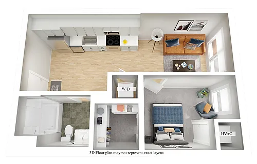 Floor plan The Whittier (1 Bedroom)