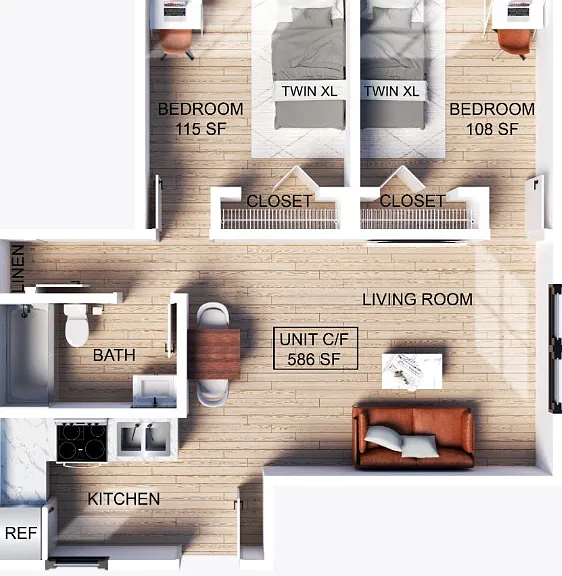 2 Bedroom | 1 Bathroom Apartment Floor Plan 2 Bedroom | 1 Bathroom Apartment Floor Plan
