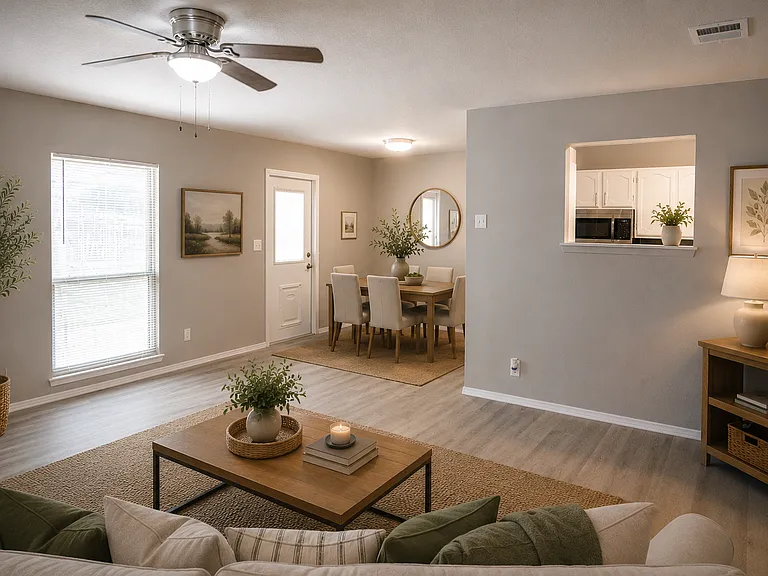Virtually staged image. Dining furniture shown has been digitally added to help illustrate room size and layout. Home is vacant.