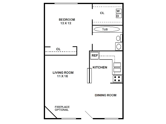 Floor plan 1 Bed, 1Bath A (80% Income Restricted)