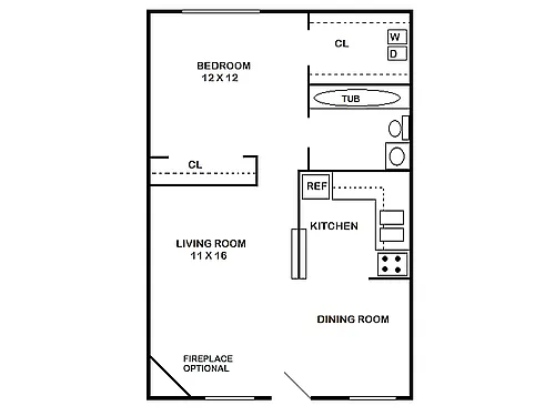 Floor plan 1 Bed, 1Bath A (80% Income Restricted)