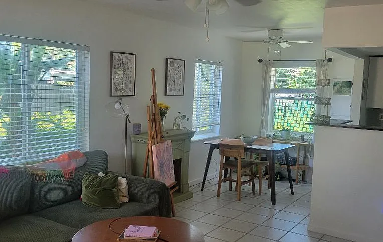 View from front door area of living room showing some of the windows.